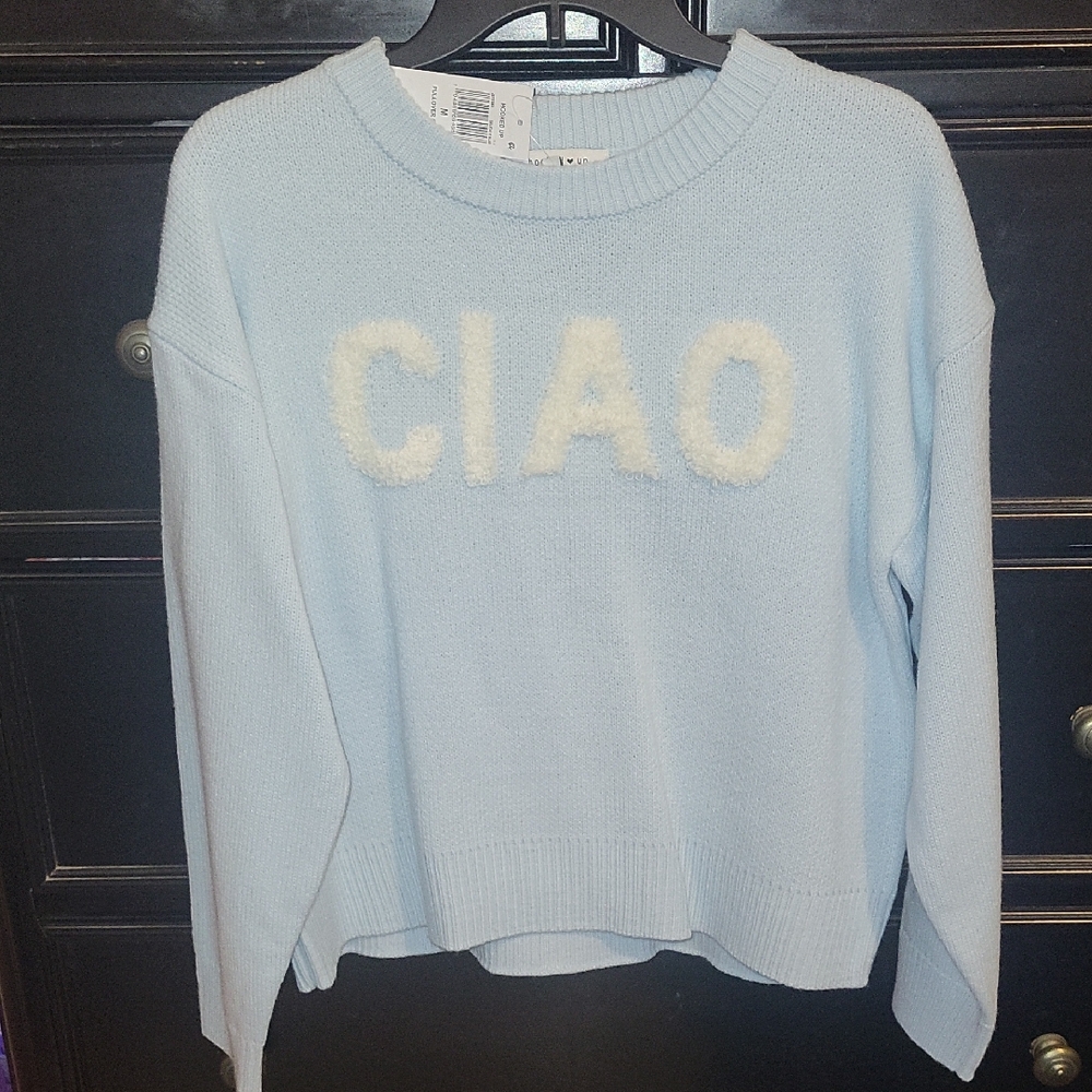 Hooked Up by IOT Light Blue 'CIAO' Sweater